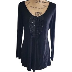 Christina V ruffled tuxedo front black tunic super‎ soft size large